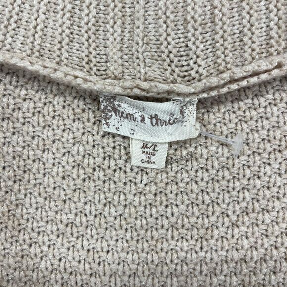 Shawl Collar Cardigan Sweater Womens M/L Beige Gray Patchwork Fringe Boho Knit - Picture 11 of 16